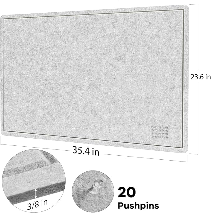 Lightomorrow Bulletin Board, 36 x 24 inches Felt Board