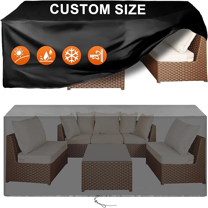 Patio Furniture Cover Rectangle 96"(L) x 40"(W) x 40"(H), Custom Heavy Duty 420D Waterproof Outdoor Cover with Drawstring & Buckles for Table Chair Garden, Black