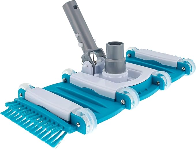 U.S. Pool Supply 16" Manual Pool Vacuum Head for Inground Pools, Side Brushes, Flexible, Weighted - Swivel Connection 1.25" or 1.5" Hoses - Cleaner Accessory Attachment, CleanDebris, Metal Pole Handle