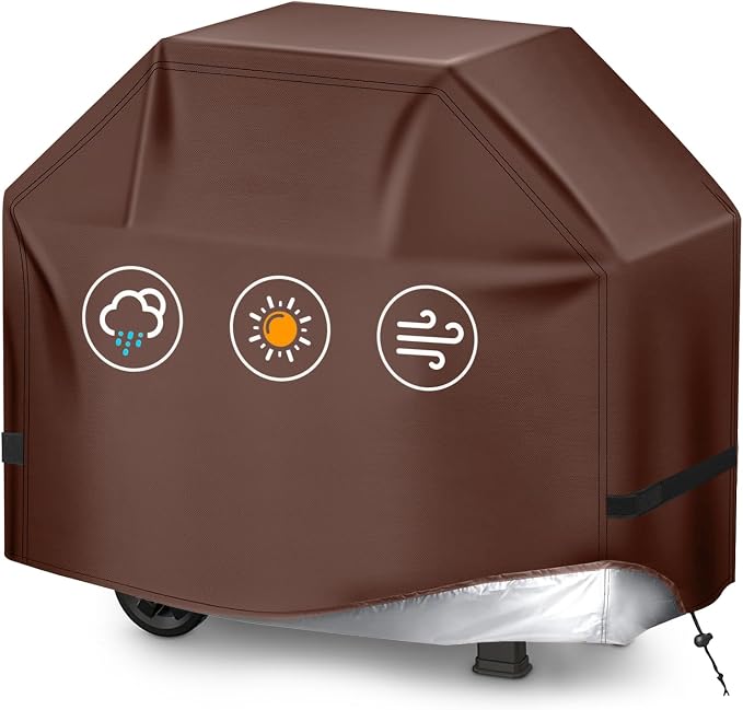 Perfect Grill Cover for Outdoor Grills Waterproof Rip-Proof Weather Resistant for Reliable Protection Griddle Cover Easy to Clean Adjustable Hem Drawstring Fade Resistant (Brown, 32)