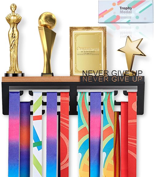 Medal Hanger Display & Trophy Shelf Combo - Unique 5.3" Deep Design for Large Trophies | 2X Thicker Metal
