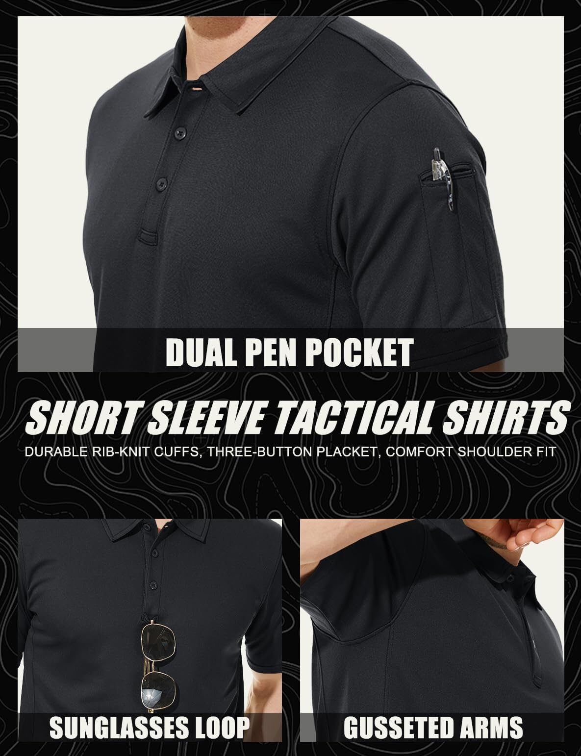 MAGCOMSEN Black Polo Shirts for Men Golf Shirts Pique Polo Shirts Short Sleeve Combat Shirt Tactical Shirt XXL