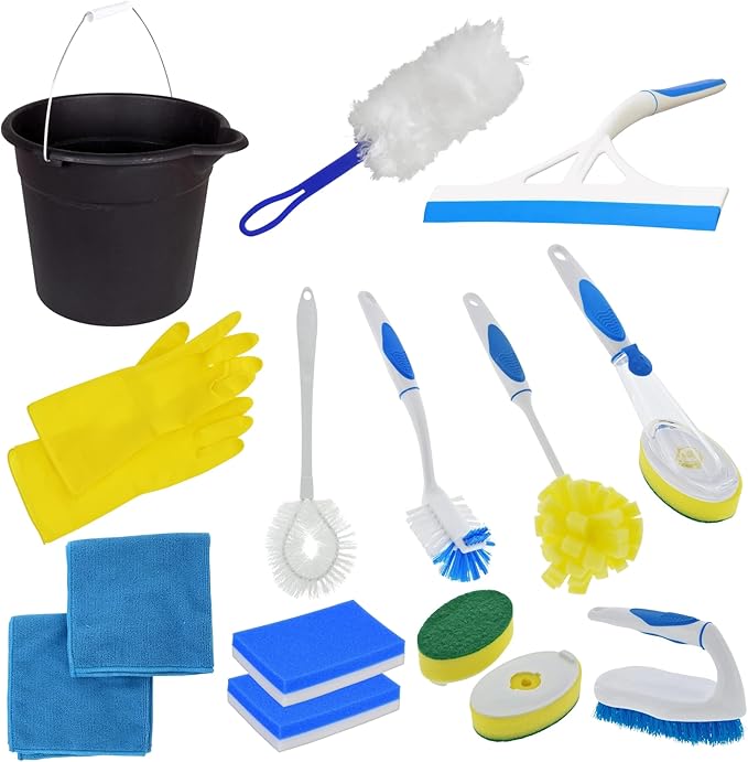 Cleaning Supplies Bundle, Home Office School Restaurants Bathroom Kitchen Laundry Floor Windows Walls Toilet Cars Appliances Furniture Household Chores Tools Brush Gloves Sponge Squeegees