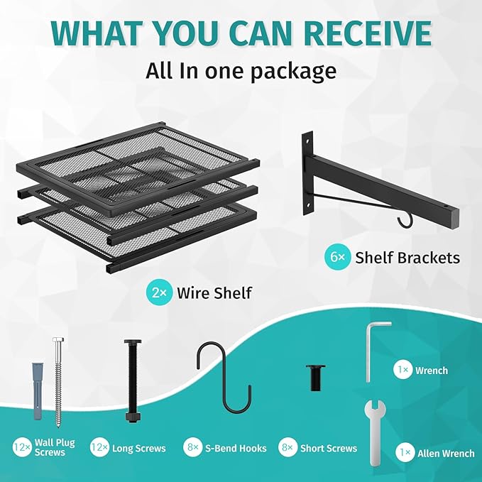 2 Pack Garage Wall Shelving, Heavy Duty Storage Shelves 360 LBS Capacity