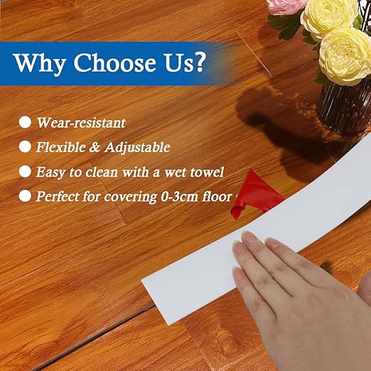 Floor Transition Strip Self Adhesive Floor Cover Strips Laminate 2" Wide Vinyl Flat Divider Transitions (5cm, 20Ft, White)