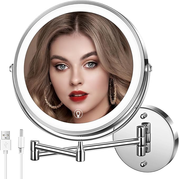 MNIENT Wall Mounted Lighted Makeup Mirror, 3 Colors Led Vanity Mirror