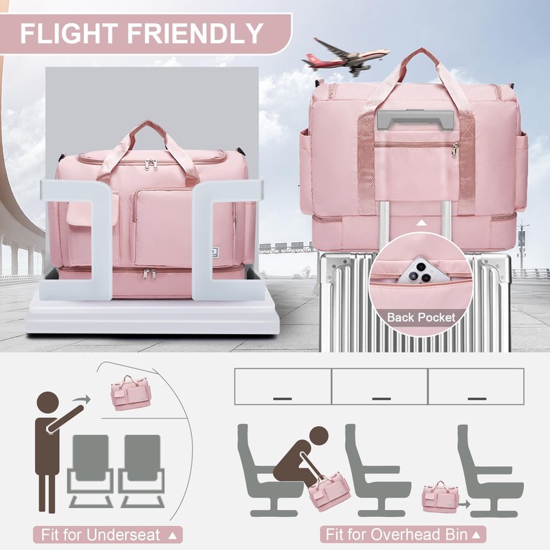 Large Travel Duffle Bag, Carry On Weekender Bag with Shoe Compartment, Gym Tote Overnight Bags for Women for Travel with Toiletry Bag