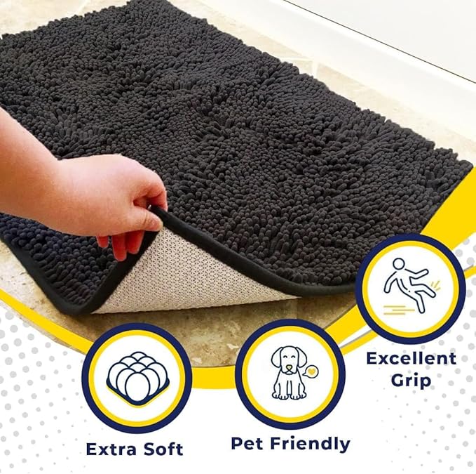 Muddy Mat® | Super Water Absorbent Door Mat Indoor, Microfiber Quick Dry Chenille Entryway Rug, Slip Resistant Front Door Mat, Indoor Mats for Entryway, Machine Washable Pet Rug, Charcoal 20" x 30"