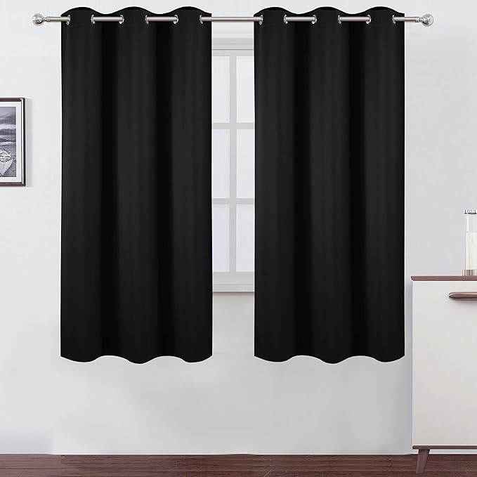 LEMOMO Black Blackout Curtains 34 x 63 Inch Length/Set of 2 Curtain
