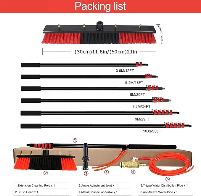 Professional Window Cleaner Window Cleaning Tool,3.6m/12FT Window Cleaning Pole Water Fed Telescopic Brush extendable Window Cleaning kit