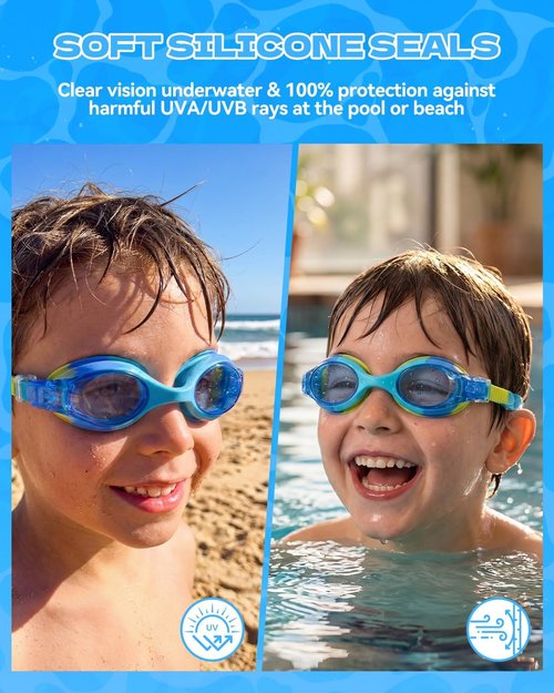 Aegend Swim Goggles for Kids - Anti-Fog Comfort Fit for Boys & Girls Ages 3-8 | Stylish Design