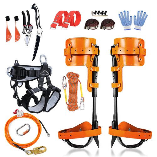 Gdsinstna Tree Climbing Spikes, Tree Climbing Gear Set, Tree Climbing Equipment with Adjustable Climbing Straps and Steel Core Flip Line, Rock Climbing Kit with Triple Lock Lanyard Adjuster