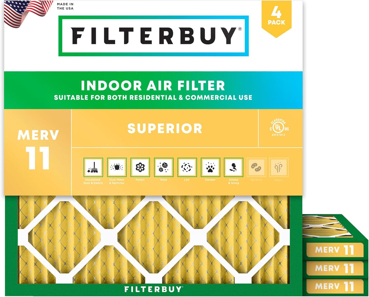 Filterbuy 11.25x11.25x1 Air Filter MERV 11 (MPR 1200) Allergen Defense Replacement (4-Pack), Electrostatic Pleated HVAC AC Furnace Filters, Made in USA (Actual Size: 11.25 x 11.25 x 0.75)