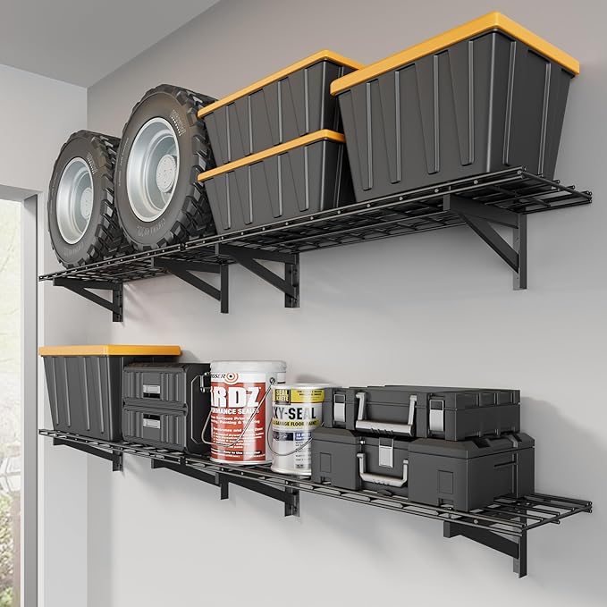 Jusgym 4 Pack Heavy Duty Garage Wall Shelving Set, Wall Mounted Garage Shelves