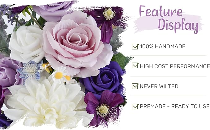 Wedding Arch Flower Kit of 2 - Artificial Flower Swag Wedding Welcome Sign Decorative Floral Swags for Wedding Reception Ceremony Signs Wedding Chair Ceremony Floral Decor (Lilac & Ivory)