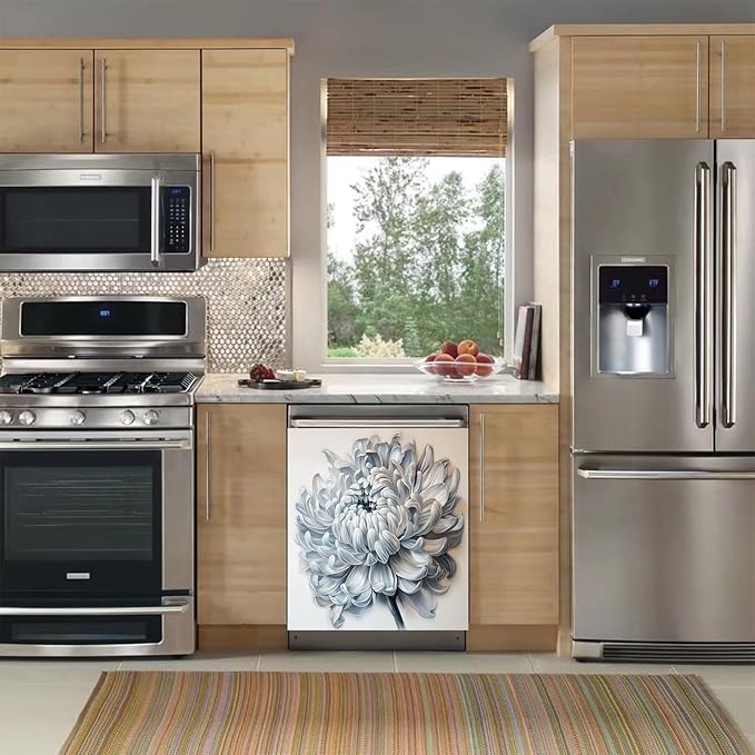 Blooming Flower Dishwasher Magnet Cover Kitchen Dishwasher Sticker, Simplicity Decorative Dishwasher Magnetic Panel Decal 23x26inch