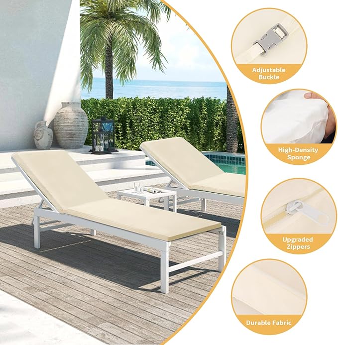 Outdoor Chaise Lounge Cushions for Patio, Lounge Chair Cushions, Waterproof Replacement Seat Pads for Outdoor Furniture (2, Beige, 80"x26"x3")