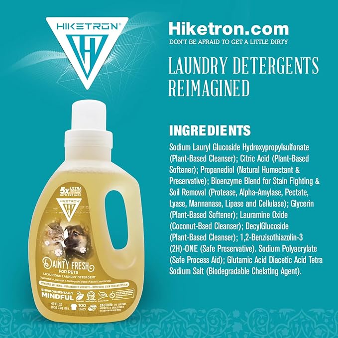 Hiketron Dainty Fresh For Pets Liquid Laundry Detergent, 5x Ultra Concentrated, Tough Stains Remover, Long Lasting Scent (40 Fl Oz, Pack of 1)