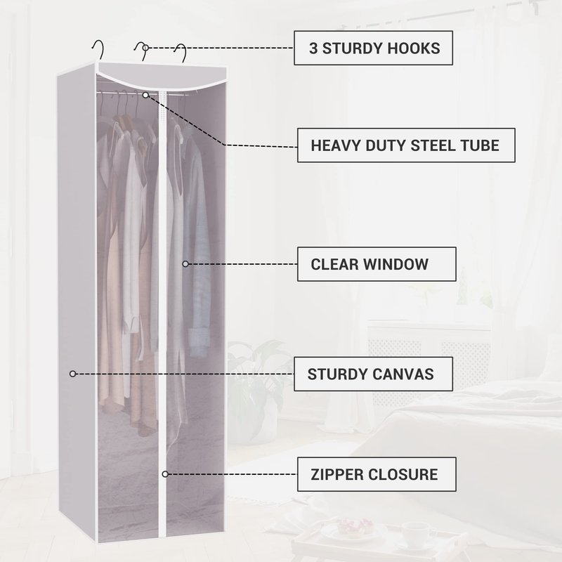 STORAGE MANIAC 2-Pack Hanging Garment Bag, Long Garment Cover for Closet, Clear Garment Bags for Storage, Large Garment Storage Bag for Dresses, Suits, Zipper Cover with Sealed Clear Window, Grey