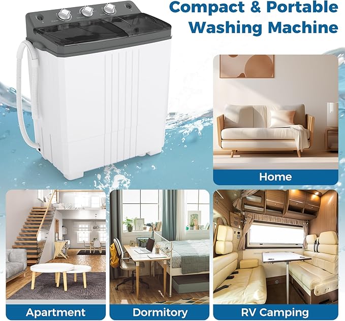 COSTWAY Portable Washing Machine, Twin Tub 20 Lbs Capacity with Drain Pump, Laundry Washer 12 Lbs and Spinner 8 Lbs with Timer Control, Perfect for Apartment Dorm RV, Grey+White