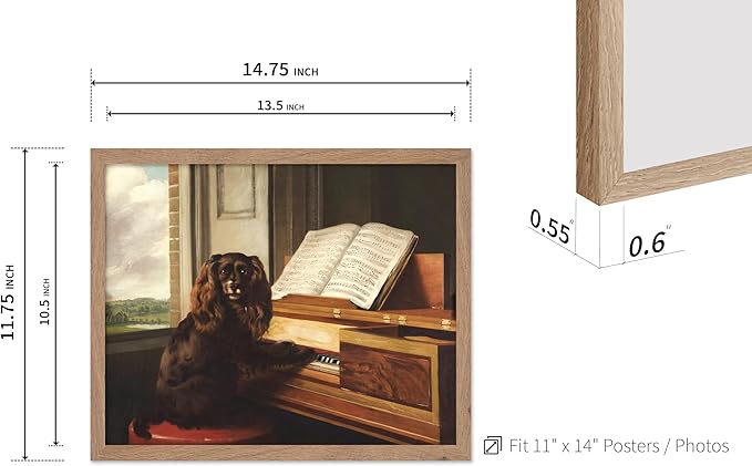 Poster Master Vintage Portrait of an Extraordinary Musical Dog Poster - Retro Dog Print - Puppy Art - Music Art - Piano Art - Animal Lover Art - Living Room or Office Decor, 11x14 Beige Framed