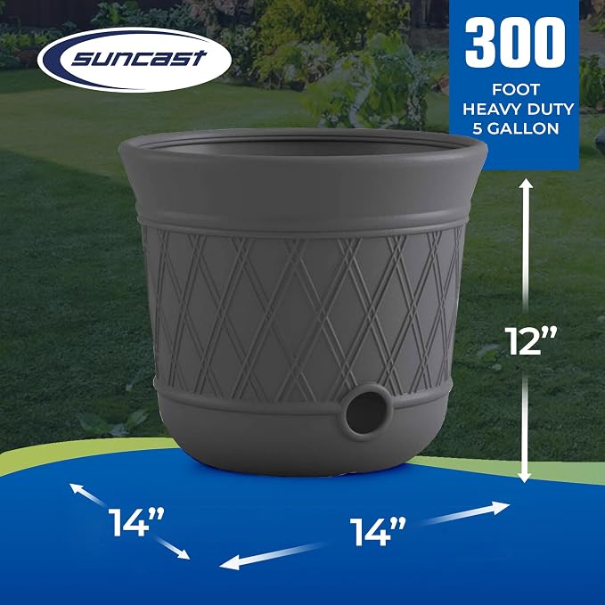 Suncast 2 Pack 14" x 12" Round Resin Decorative Weatherproof Outdoor Hideaway Standard Garden Hose Storage Pot with Drainage Holes, Gray