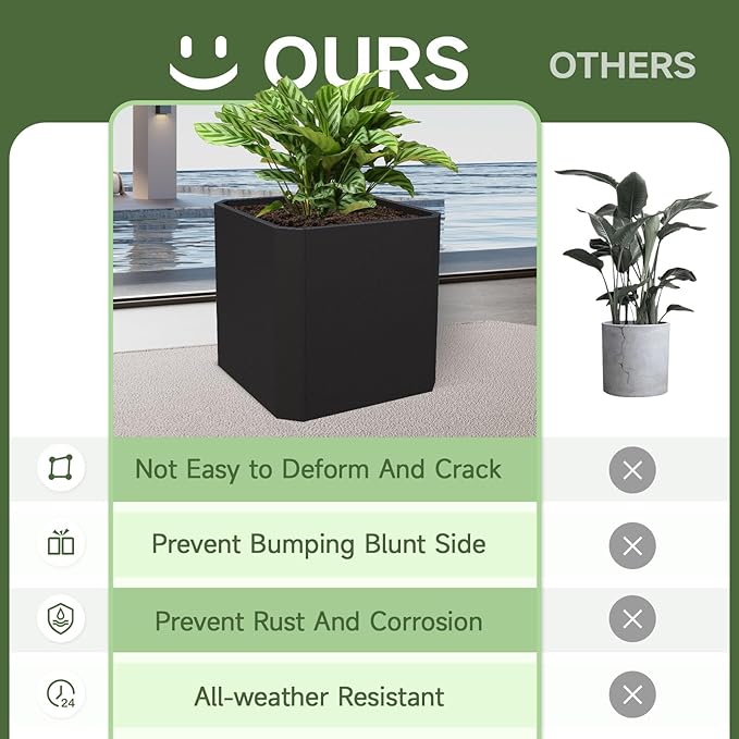 Steel Planter Box-24"x24"x24"-Large Square Planter Box-Outdoor Indoor-Cube Steel Planter Heavy Duty Black Metal Planter Box Commercial Residential for Home Garden Porch Hotel Patio