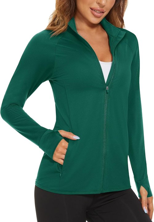 MAGCOMSEN Women's Lightweight Athletic Jacket - UPF 50+ Sun Protection, Full Zip, Long Sleeve, Hiking Ready