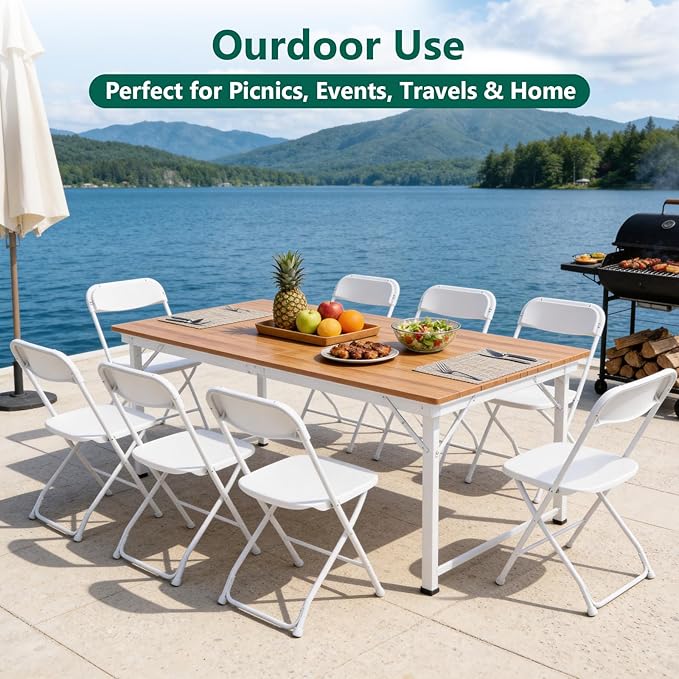 12 Pack White Plastic Folding Chairs, Outdoor Portable Folding Chair with Steel Frame, 350lbs Capacity Stackable Foldable Chairs for Patio, Garden, Picnic, Kitchen, Events