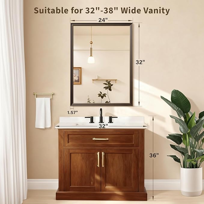 Retro Copper Effect Framed Wall Mirror, 24x32 Rectangle Mirror,