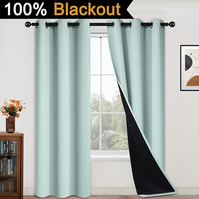 Yakamok Full Blackout Curtains 84 Inches Long, 2 Thick Layers Grommet Top