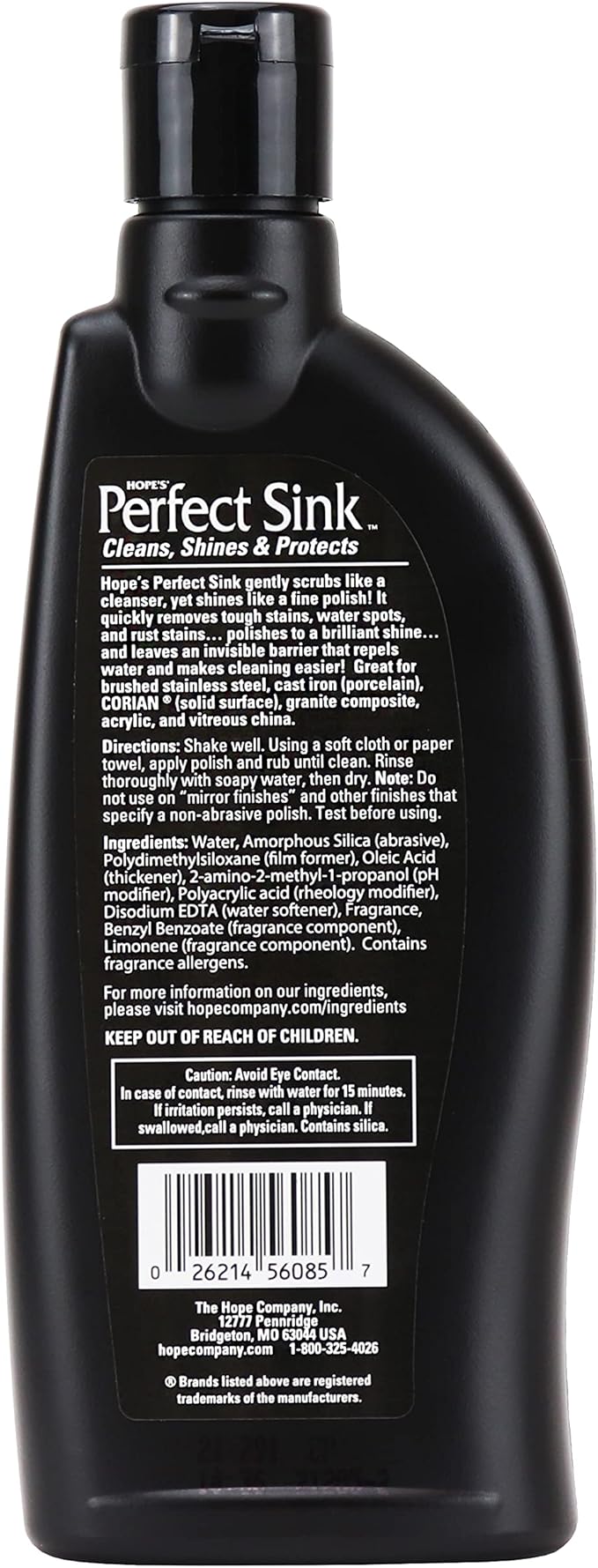 HOPE'S Perfect Sink Cleaner and Polish, Restorative, Water-Repellent, Removes Stains, Ideal for Brushed Stainless Steel, Cast Iron, Porcelain, Corian, Composite, Acrylic, 8.5 oz 2 Pack with 2 Pads