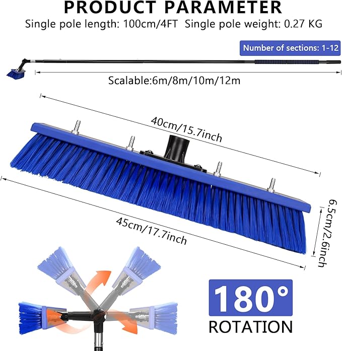 35FT Water Fed Pole Kit, Window Solar Panel Cleaning Brush and Pole, Window Washing Equipment Solar Panel Roof Glass Cleaner Tool