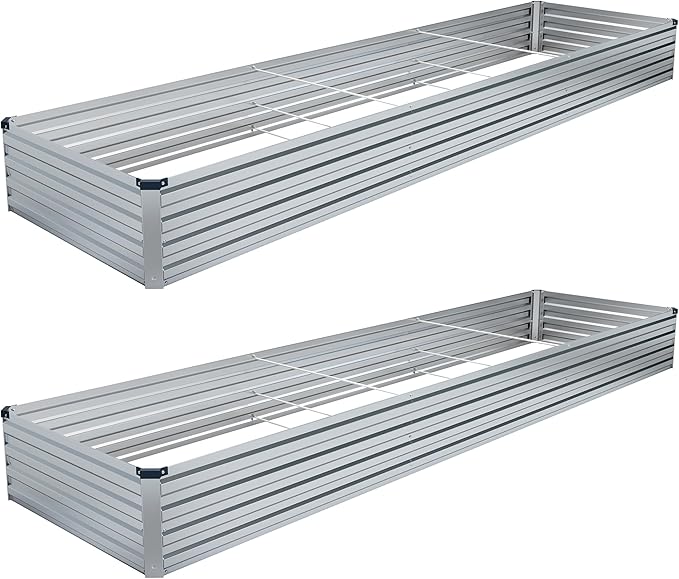 DIIYIV 2PCS 12x4x1FT Galvanized Raised Garden Bed Kit,Vegetable Boxes-Rectangle Metal Flower Box,Large Planter Raised Beds Outdoor Garden for Planting,Fruit,Herb-Silver