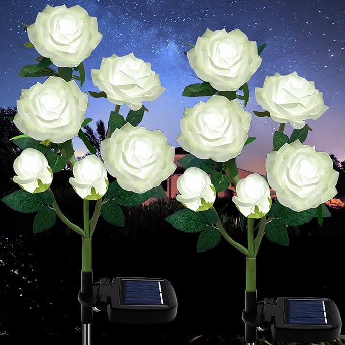 TYNLED Outdoor Solar Garden Stake Lights,Upgraded LED Solar Powered Light with 6 Rose Flowers, Waterproof Solar Decorative Lights for Patio Pathway Courtyard Garden Lawn