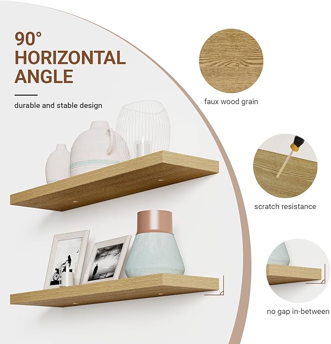 Heimlove Floating Shelves for Wall 36 Inches Long, 9.3" Deep Oak Floating Shelf