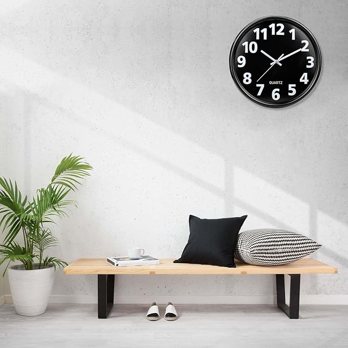 Plumeet 12'' Wall Clock, Battery Operated Wall Clocks Silent Non-Ticking Quartz