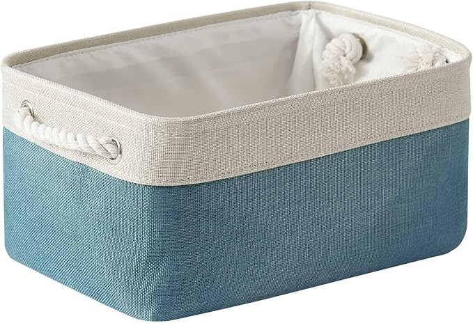 TheWarmHome Fabric Storage Bin with Handles,Storage Basket for Home Storage and Organization, Shelf Basket with Cover for Living Room Bedroom Closet???White & Green Medium 13.8L??9.8W??6.7H