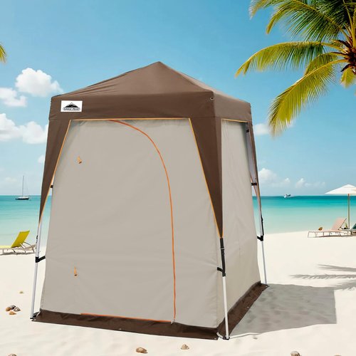 EAGLE PEAK 5x5 Pop Up Privacy Tent with Ground Mat, Portable Changing Room & Outdoor Shower Tent, Portable Canopy for Camping, Pool, Photoshoots or Toilet Shelters 6x6 Base 5x5 Top (Gray/Brown)