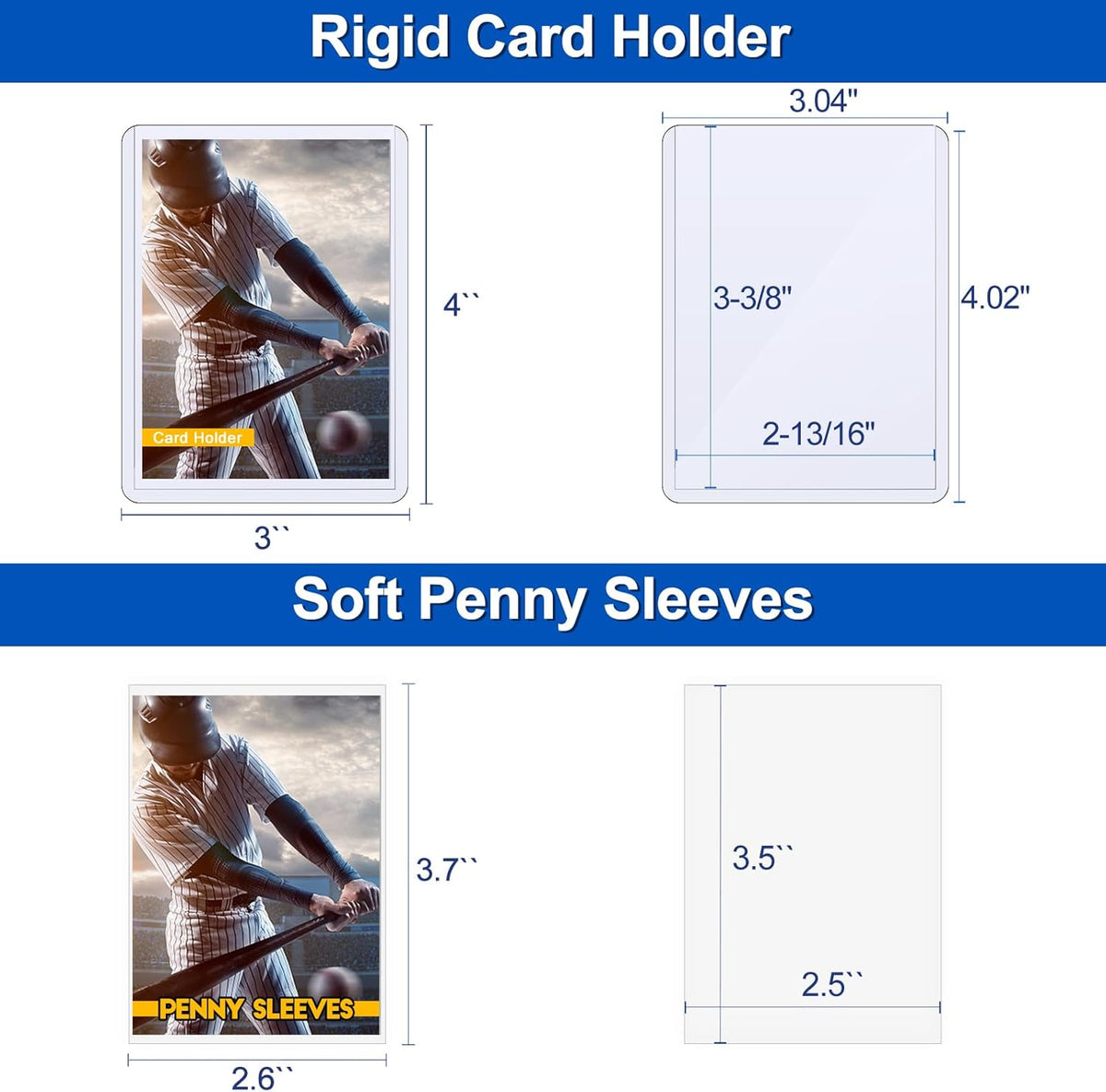 Sooez Premium 35PT Hard Plastic Card Sleeves - 400 Baseball & Trading Card Protectors | 3"X4" Size