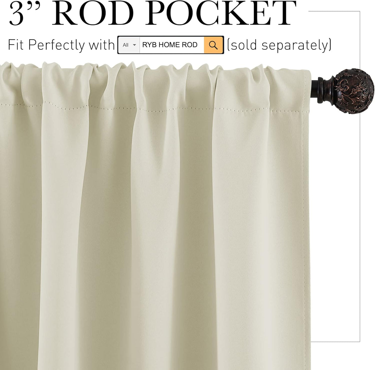 RYB HOME Beige Short Curtains Blackout, 45 inch Durable Cafe Curtains Room Darkening Window Drapes Privacy Protection for Basement Closet Kithen, W34 x L45 inch, 2 Panels