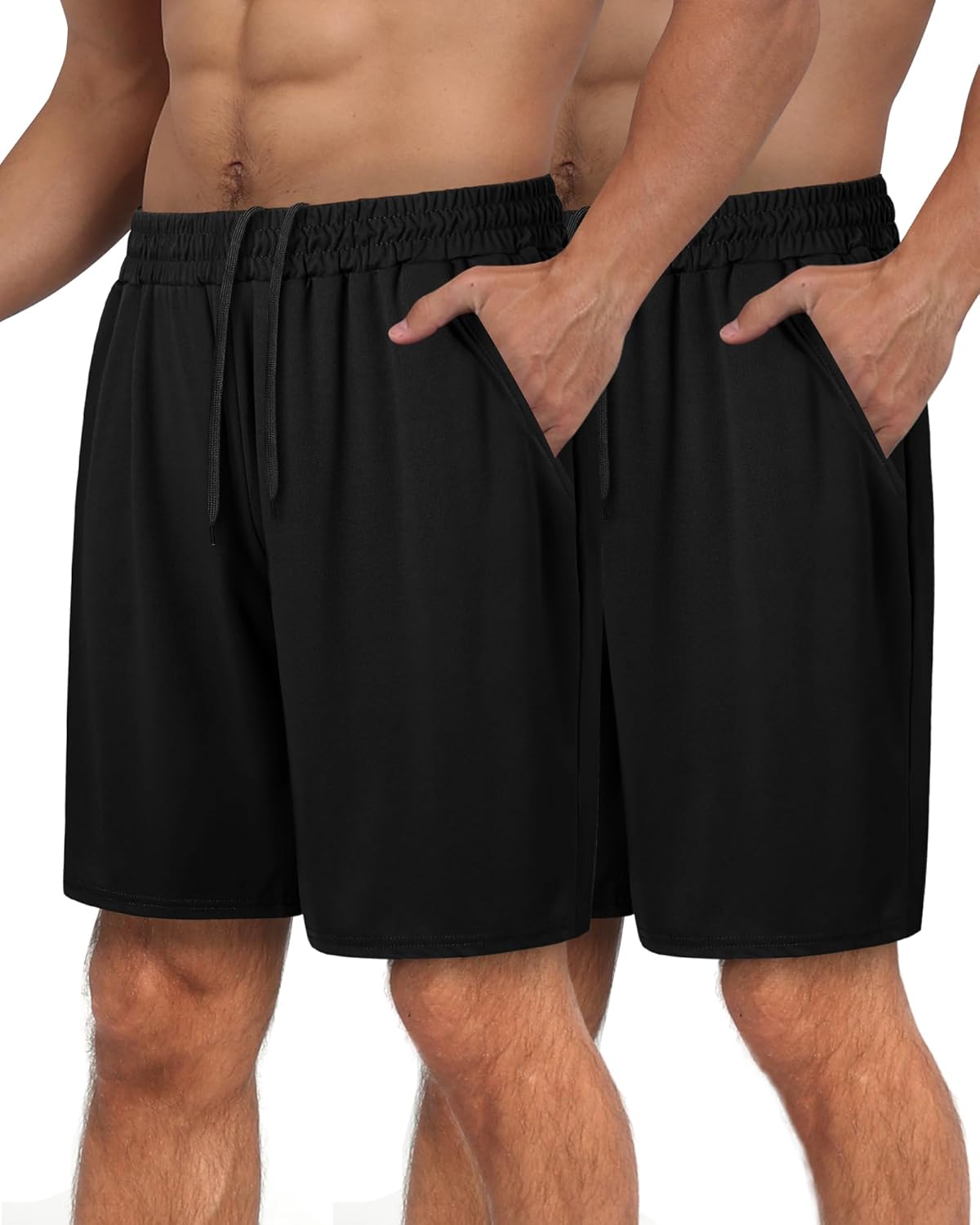 Skiennix Men's Athletic Shorts - Quick Dry Workout Gym Shorts with Pockets | Black, 6 Pack