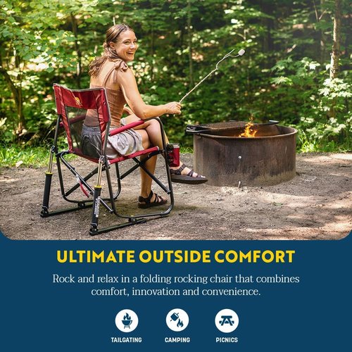GCI Outdoor Freestyle Rocker Camping Chair - Portable Folding Rocker with Durable Armrests & Drink Holder - Royal Blue