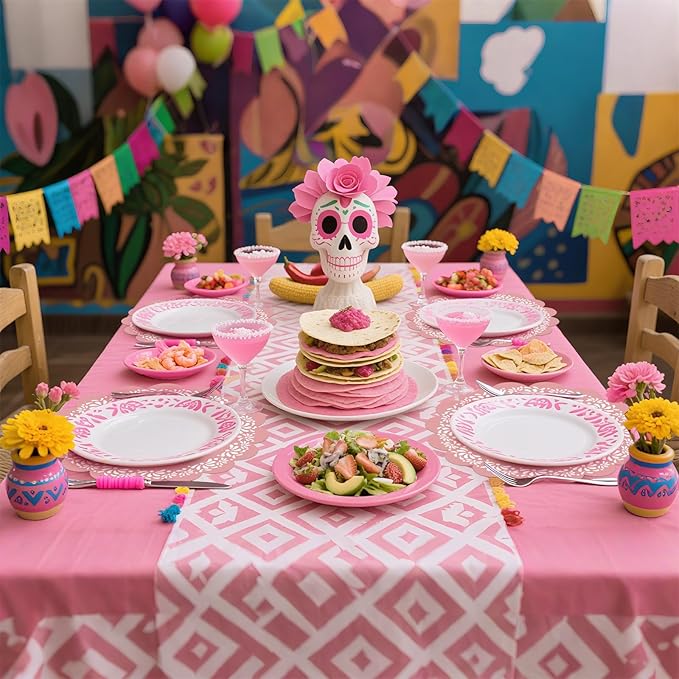 100 Pcs Pink Platos De Barro Mexicanos Paper Placemats 13.5 Inches Cielito Lindo Party Decoration Disposable Scalloped Cinco De Mayo Paper Placemats for Fiesta Mexican Baby Shower Decor