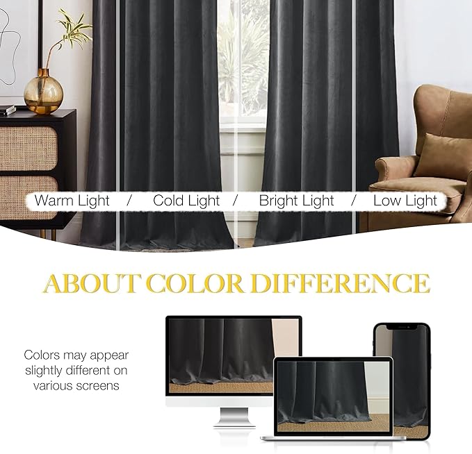 NICETOWN Grey Velvet Blackout Curtains 108 inches Long