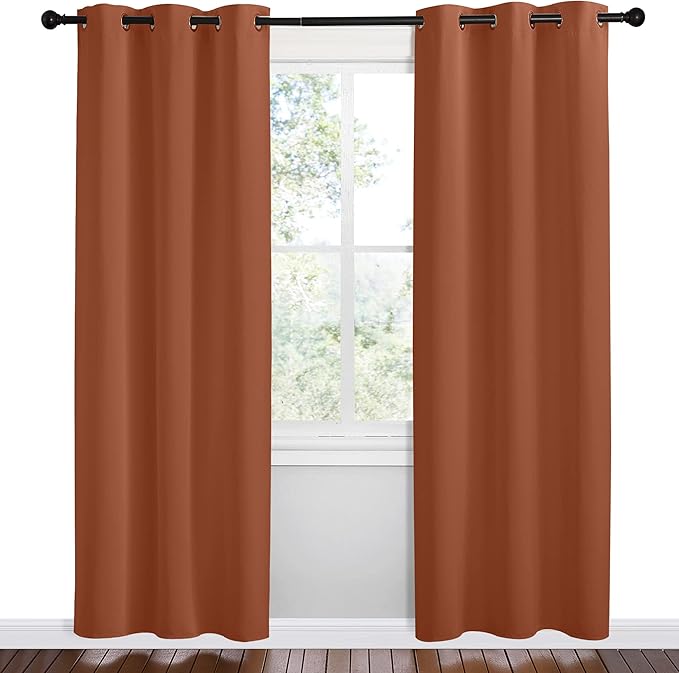 NICETOWN Bedroom Small Blackout Curtains 78 inches Long, Burnt Orange, 1 Pair