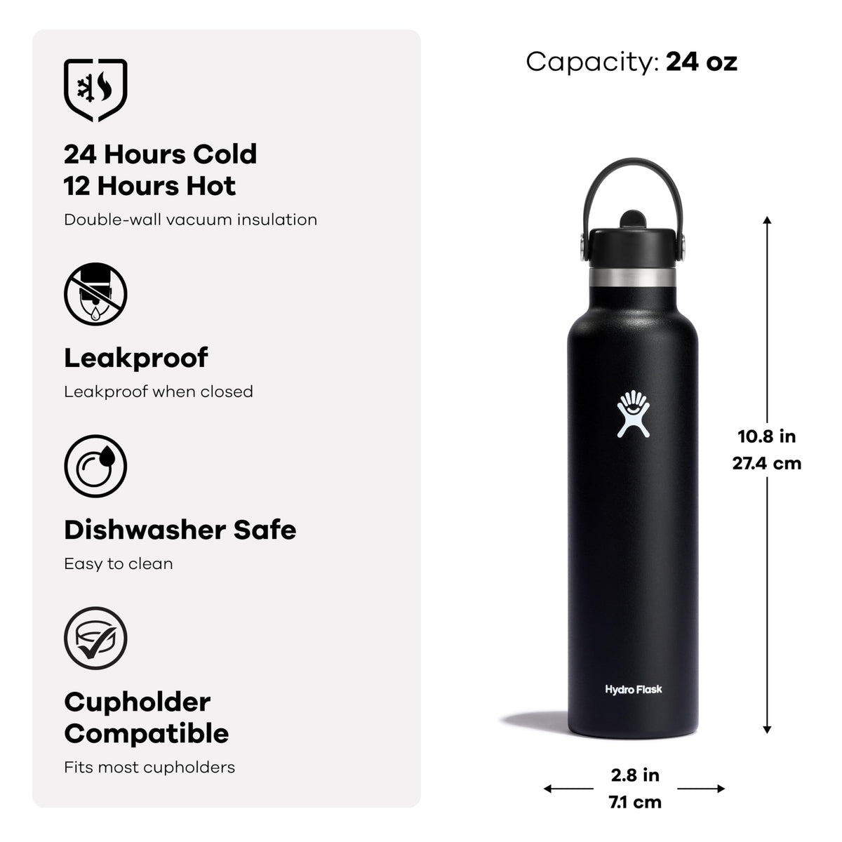 Hydro Flask Water Bottle - Insulated Stainless Steel - Straw Lid, Non Spill, Leakproof 24 Oz Botanical Bliss Green