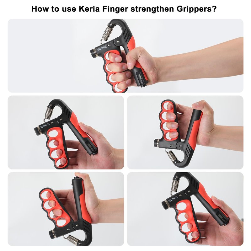 Keria Grip Strength Trainer Kit, Hand Grip Strengthener with Adjustable Resistance 11-220Lbs, Fingers Exerciser - Silicone Rings, Forearm Strengthener for Athletes Musicians and Injury Recovery