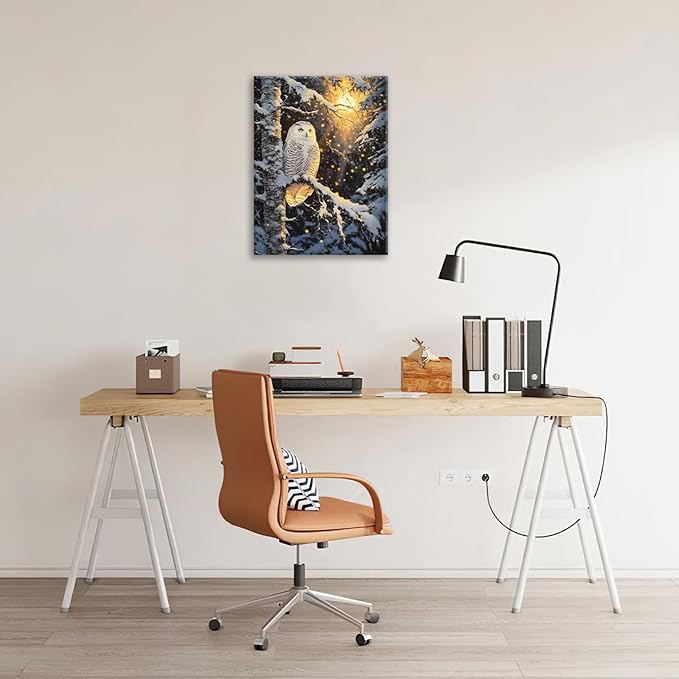 Owl Wall Art, Winter Snow Owl Pictures Wall Decor, Forest Animal Canvas Prints Painting, Framed Artwork for Bathroom Living Room Bedroom Office Dining Room 24"X20"