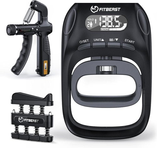 FitBeast Grip Strength Tester Set - Hand Strengthening Tools for Progress Tracking & Recovery (3-in-1 Kit)